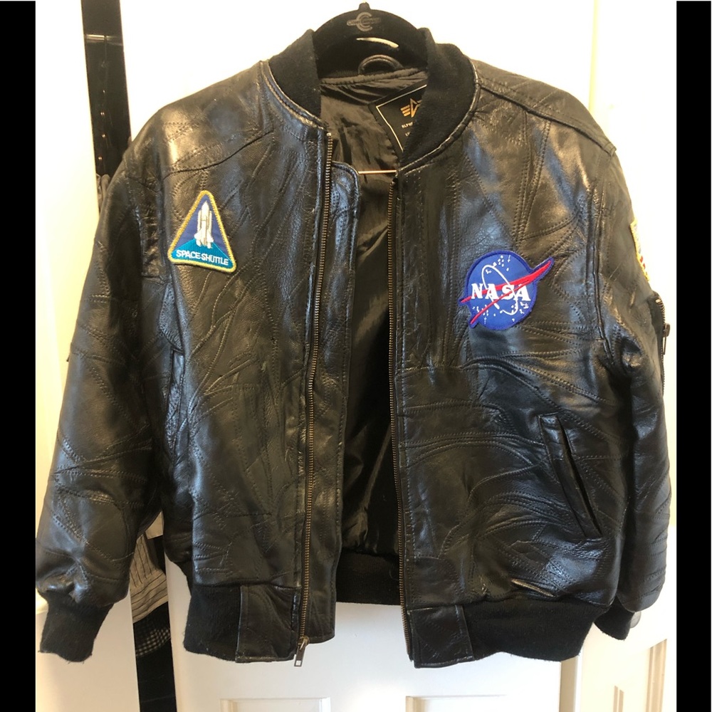 Rare Alpha Industries NASA Leather Bomber ,fits xs